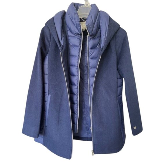 Soia & Kyo Womens Viviana Wool Blend and Quilted Puffer Hooded Coat in Lapis Lrg - Picture 11 of 16